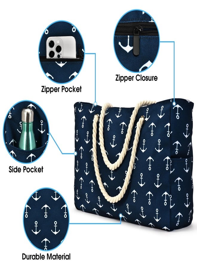 Becokan Beach Bag Large Beach Tote Bag for Women Waterproof Sandproof Swim Pool Bag With Zipper - Image 2